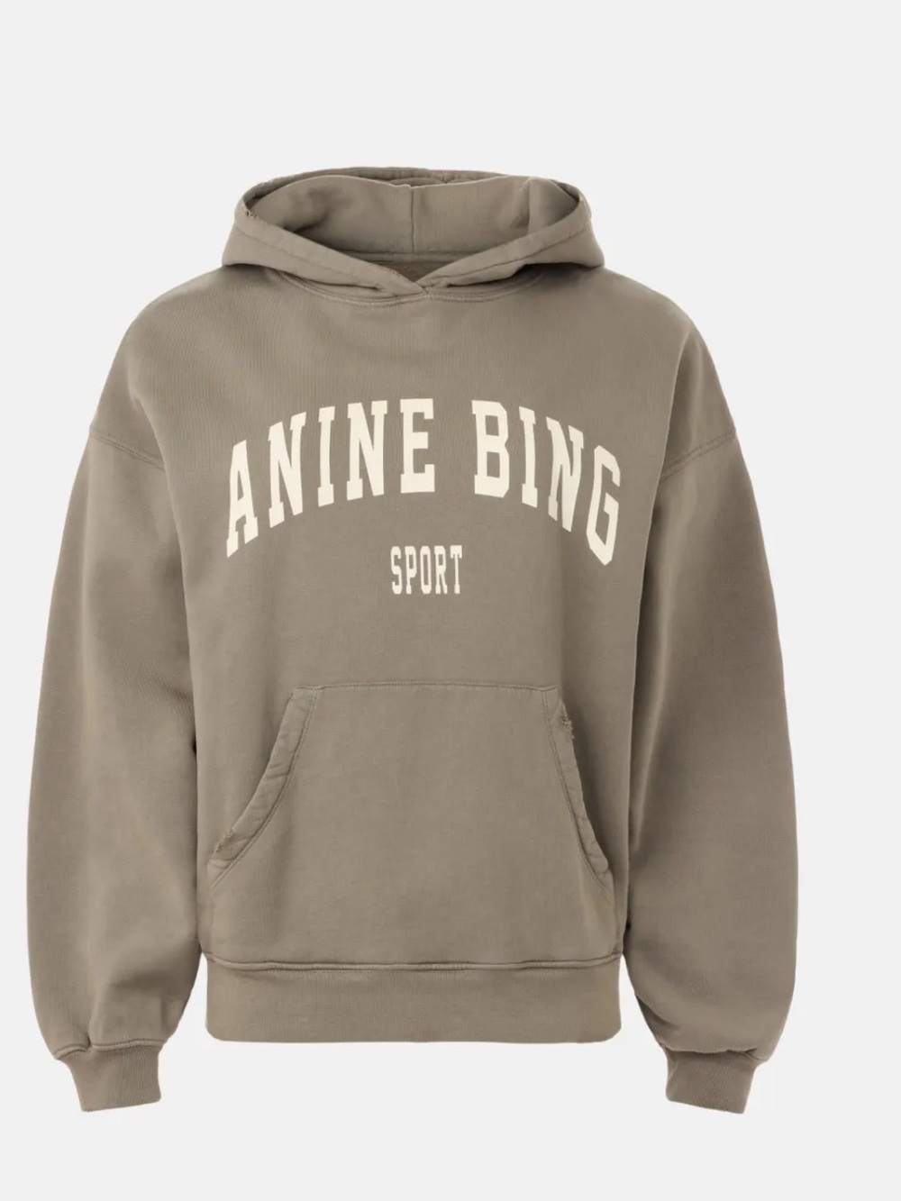 Anine Bing Harvey Frayed Printed French Cotton Terry Oversized Olive Hoodie